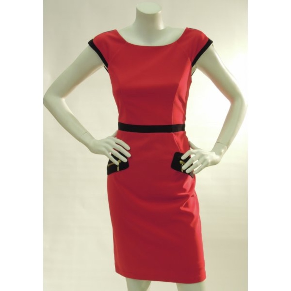 Joseph Ribkoff Red Bodycon Gold Zipper Dress